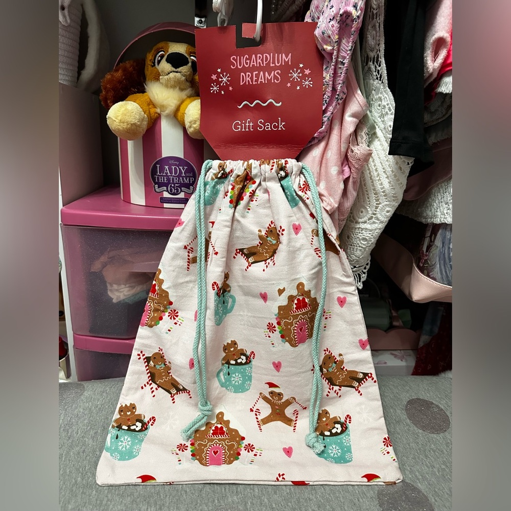 Sugarplum Dreams Sledding Pink Gingerbread Gift Sack